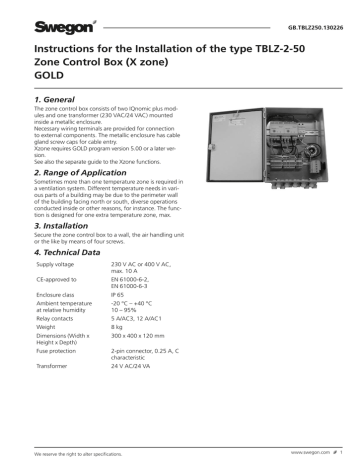 Swegon TBLZ-2-50 Zone control box Instructions | Manualzz