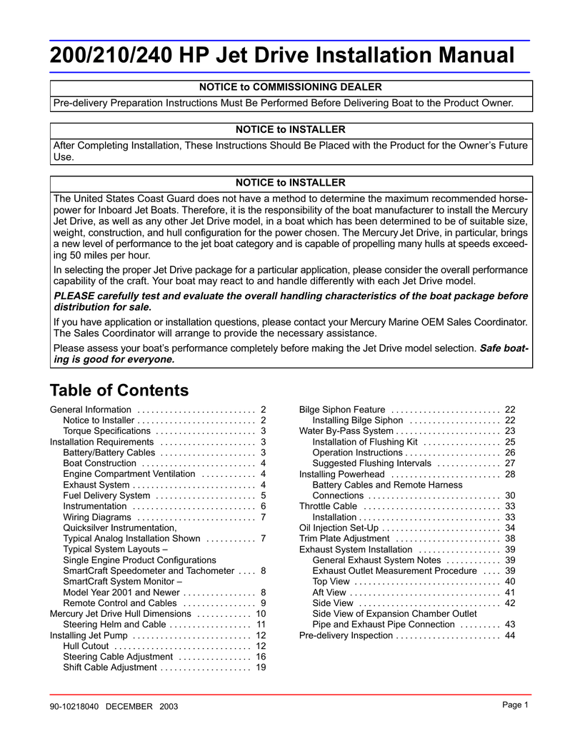 MERCURY 200-210-240 HP JetDrive Инструкция по установке моторов |  manualzz.com