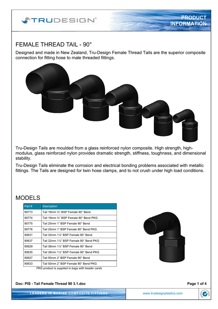 TruDesign Hose Tail 1/" BSP 25mm Tail TruDesign Long Thread