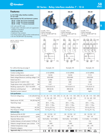 Finder 58.34.8.120.0060 Relay Industrial Relay Data Sheet | Manualzz