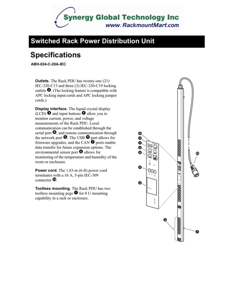 Specifications Switched Rack Power Distribution Unit Manualzz