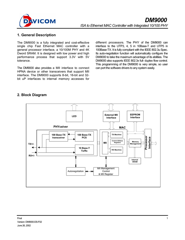 Dm9000 Datasheet Manualzz