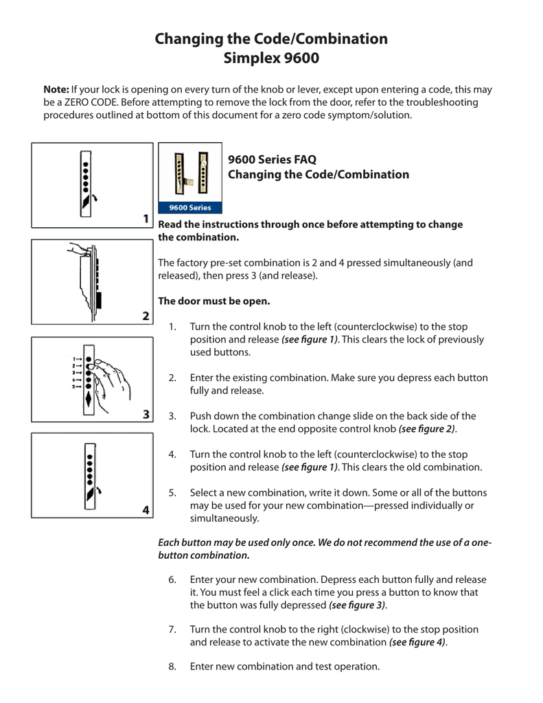 Simplex 9600 Changing the Code Manualzz