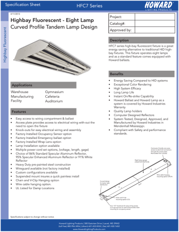 Highbay Fluorescent - Eight Lamp Curved Profile Tandem Lamp Design HFC7 Series | Manualzz