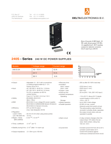 datasheet for 240 S 24 by Delta Elektronika | Manualzz