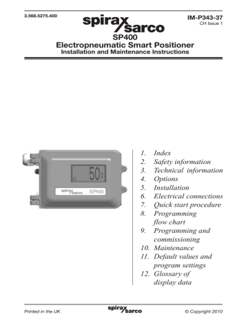 Spirax Sarco SP400 Electropneumatic Smart Positioner Installation and Maintenance Instructions | Manualzz