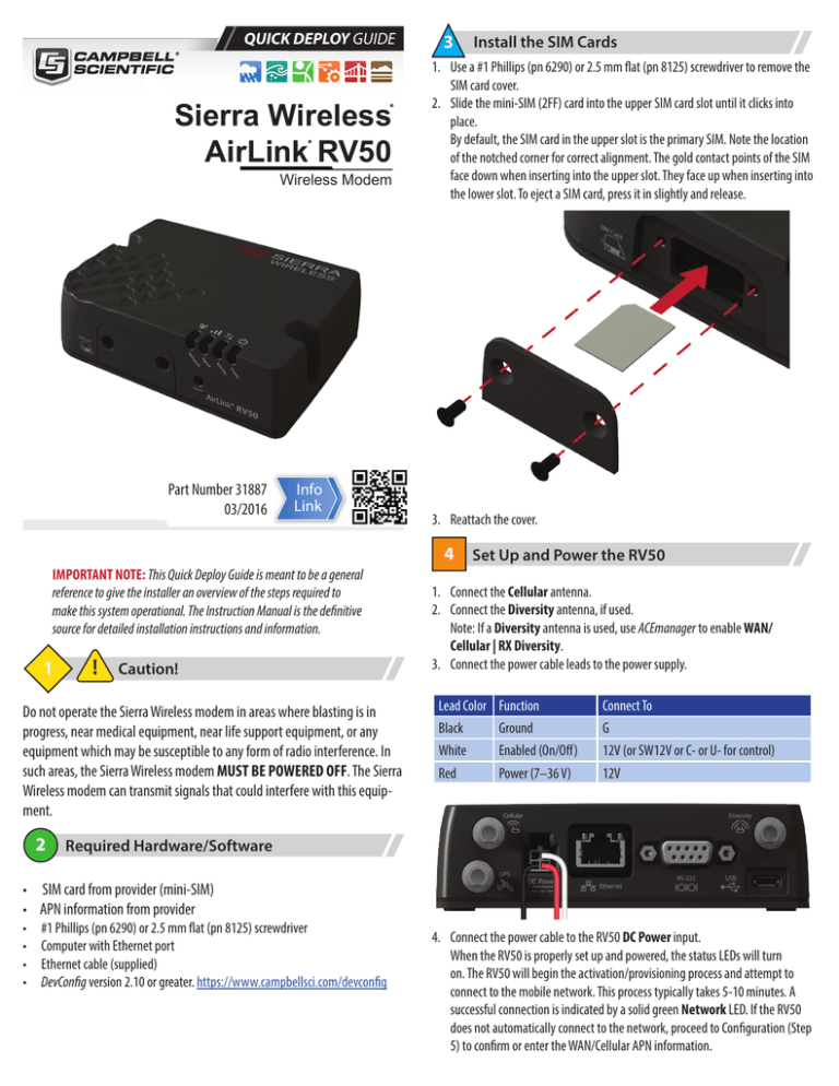 Sierra Wireless AirLink RV50 Quick Deploy Guide | Manualzz