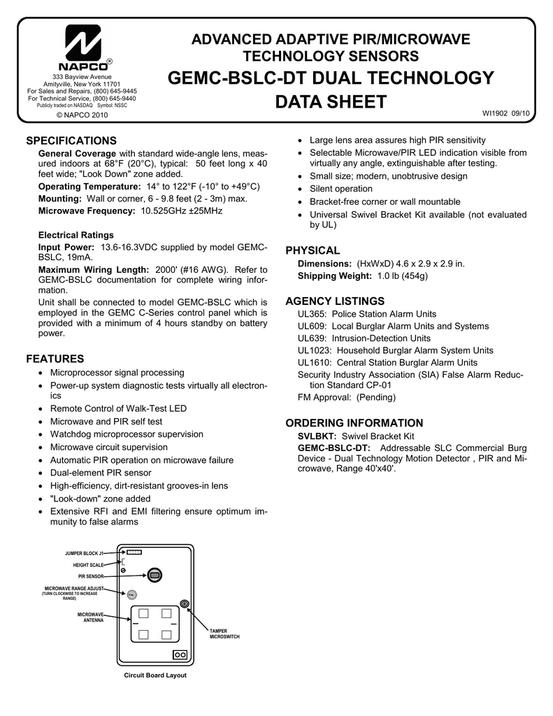 Napco Gemc Bslc Dt Data Sheet Manualzz