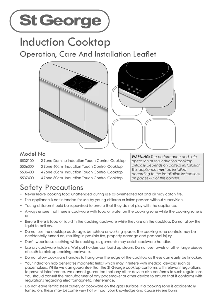 St George Induction Cooktop 5536300 User Manual Manualzz Com