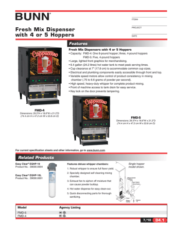 Bunn-O-Matic FMD-4 Specification sheets | Manualzz