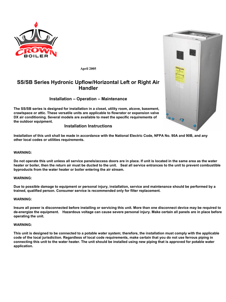 Crown Boiler Santa Fe 3 Installation, Basement Water Heater Installation Manual