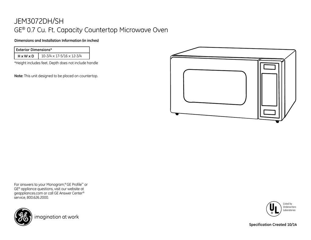 Jem3072dh Sh Ge 0 7 Cu Ft Capacity Countertop Microwave Oven