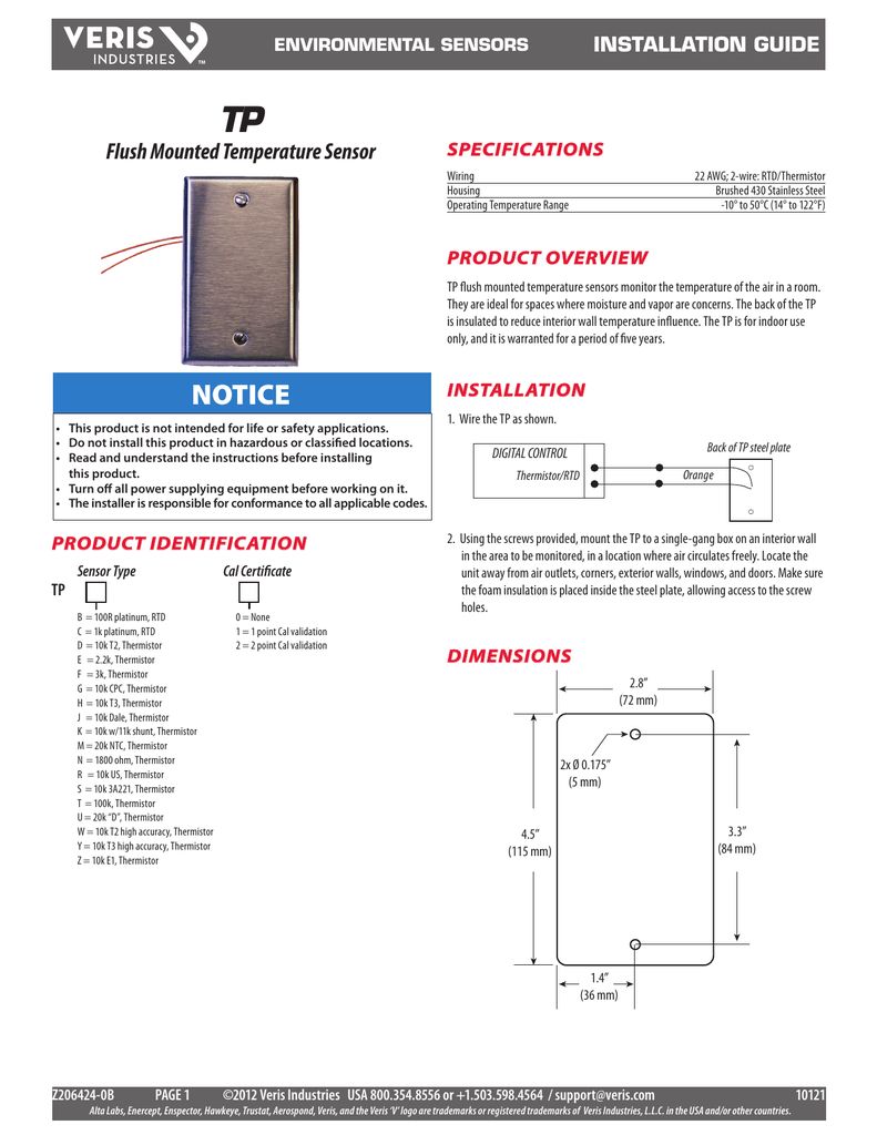 Tp Flush Mounted Temperature Sensor Installation Guide Manualzz