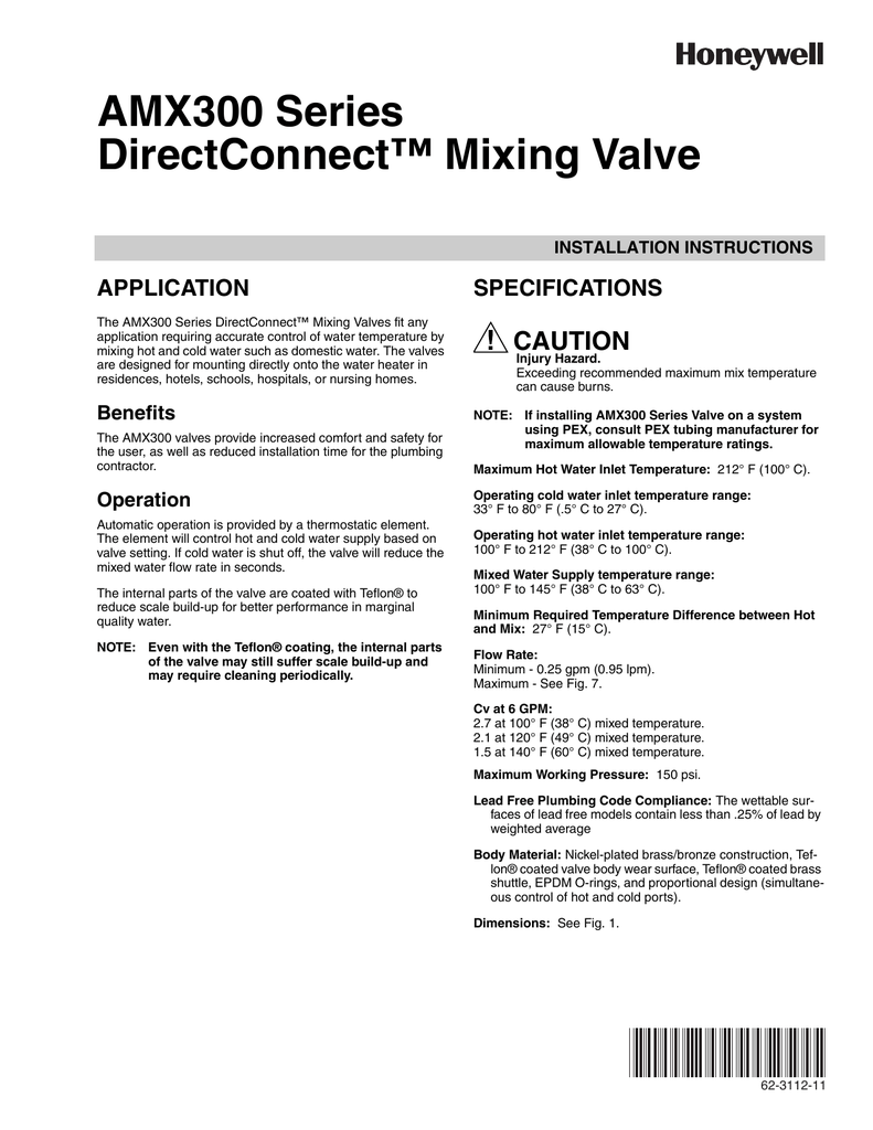 Honeywell AMX300 Series DirectConnect Mixing Valve Manualzz