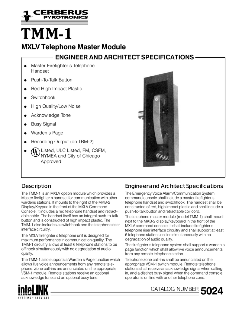Siemens  TMM-1 Telephone master module FIRE ALARM 500-892080 