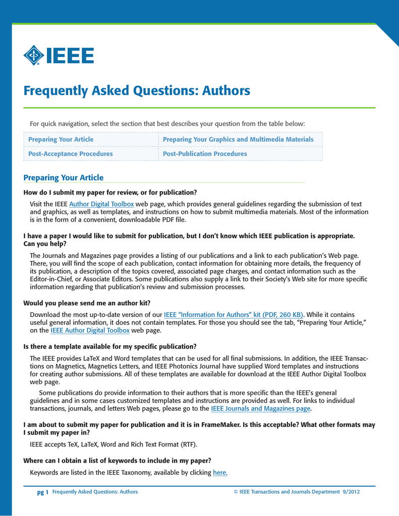 Ieee Frequently Asked Questions Manualzz
