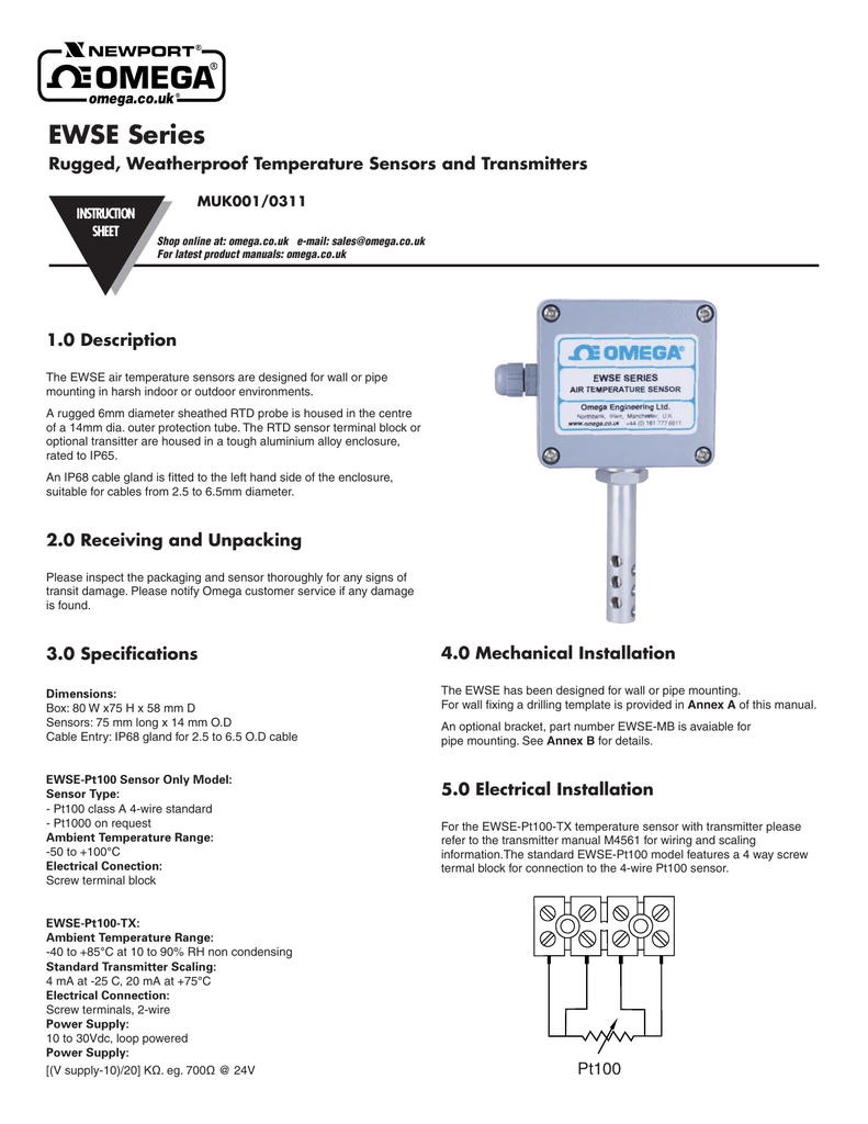 Omega Ewse Series Rugged Weatherproof Temperature Sensors And