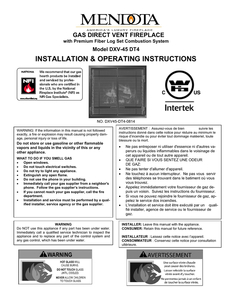 Mendota Gas Fireplace Model Dxv45 Deep Timber 4 Manualzz