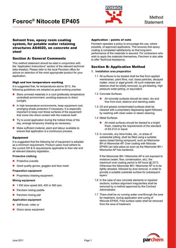 Fosroc Nitocote EP405 Method Statement Manualzz