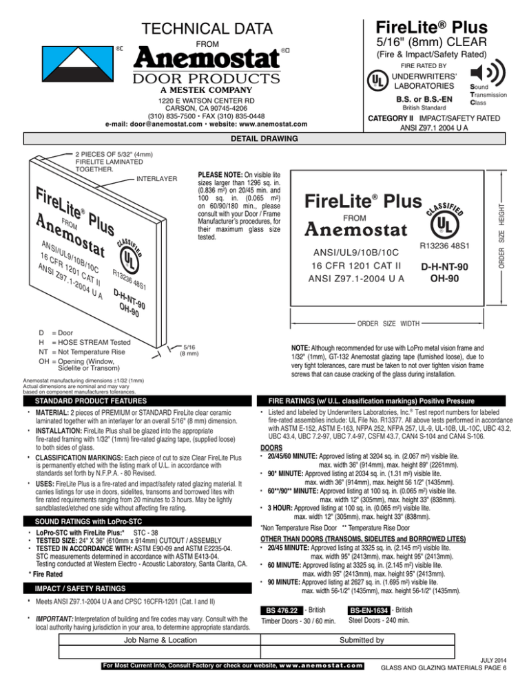 FireLite® Plus Technical Data | Manualzz