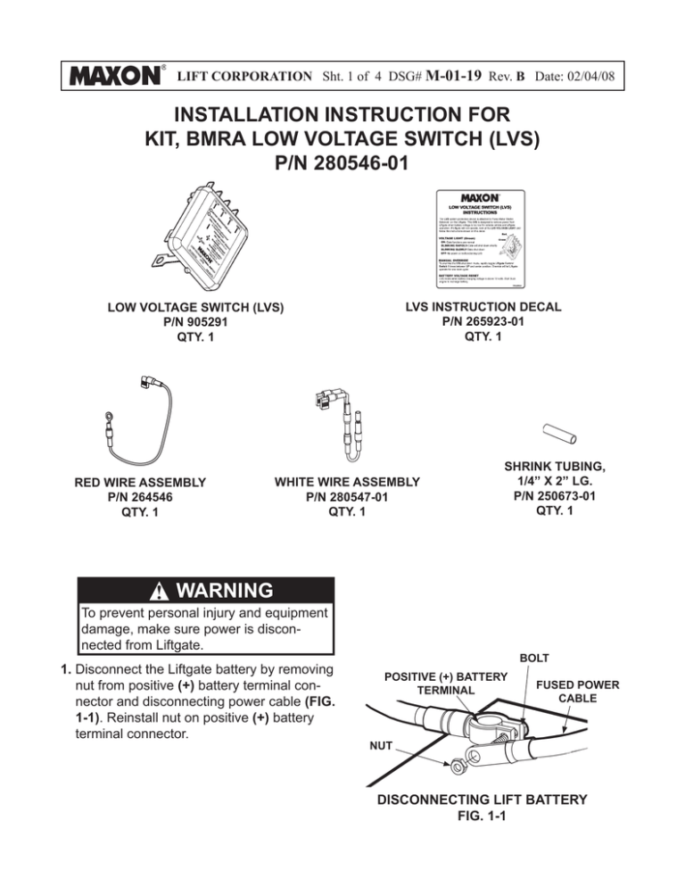 M 01 19 Bmr A Low Voltage Switch Lvs Installation Kit P N 01 Manualzz