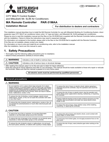 Mitsubishi Electric Mr.Slim PAR-30MAA Installation manual | Manualzz