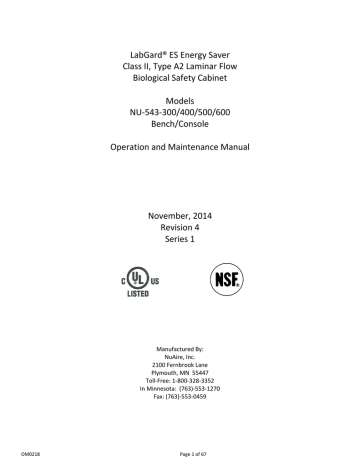 O&M Manual for NuAire NU | Manualzz