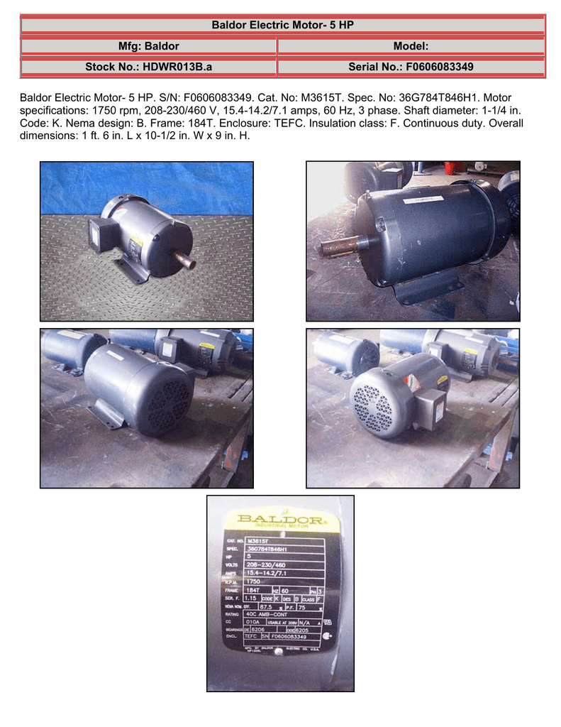 Baldor Motor Specs