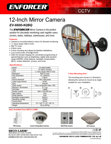 SECO-LARM EV-6600-N2BQ 12-Inch Mirror Camera Data Sheet | Manualzz