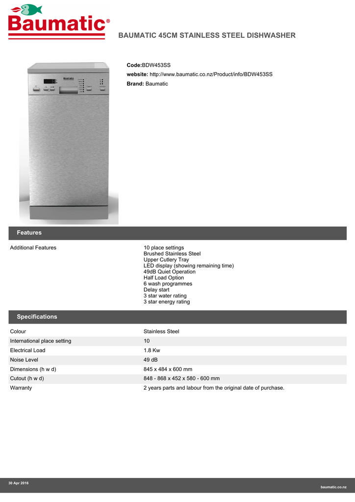 baumatic dishwashers