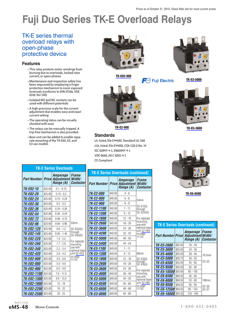 Fuji Electric Thermal Overload Relay Tk-1s 2e 5-8 a for sale online 