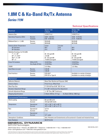 1 8m C Amp Ku Band Rx Tx Antenna Series 1194 Technical Specifications Electrical Manualzz