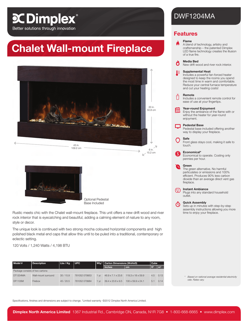 Chalet Wall Mount Fireplace Dwf1204ma, Dimplex Rdy20r Redway Wall Mount Electric Fireplace