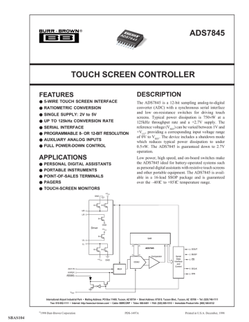 Texas Instruments Touch Screen Controller Datasheet | Manualzz