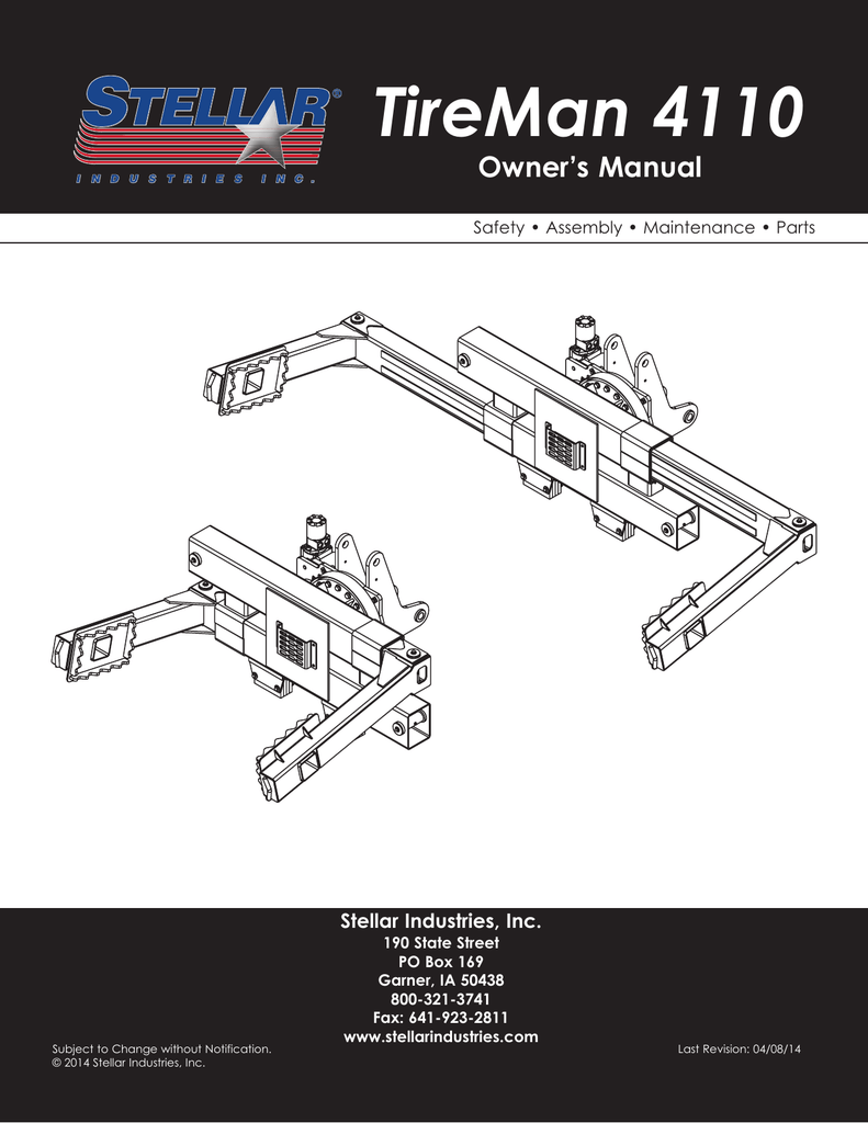 TireMan 4110 Owner’s Manual Stellar Industries, Inc. | Manualzz