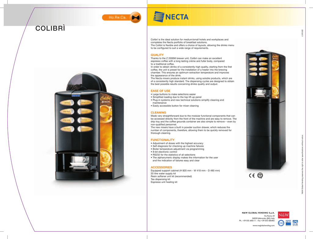 Карта напитков colibri c5