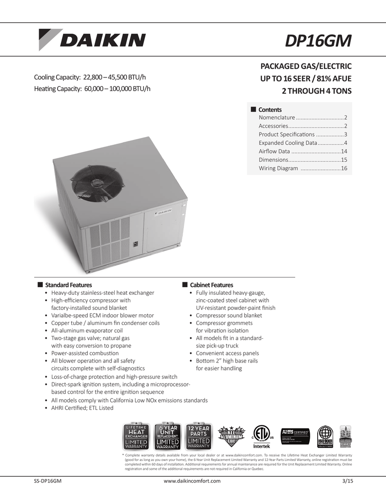 DP16GM PACKAGED GAS/ELECTRIC UP TO 16 SEER / 81% AFUE | Manualzz