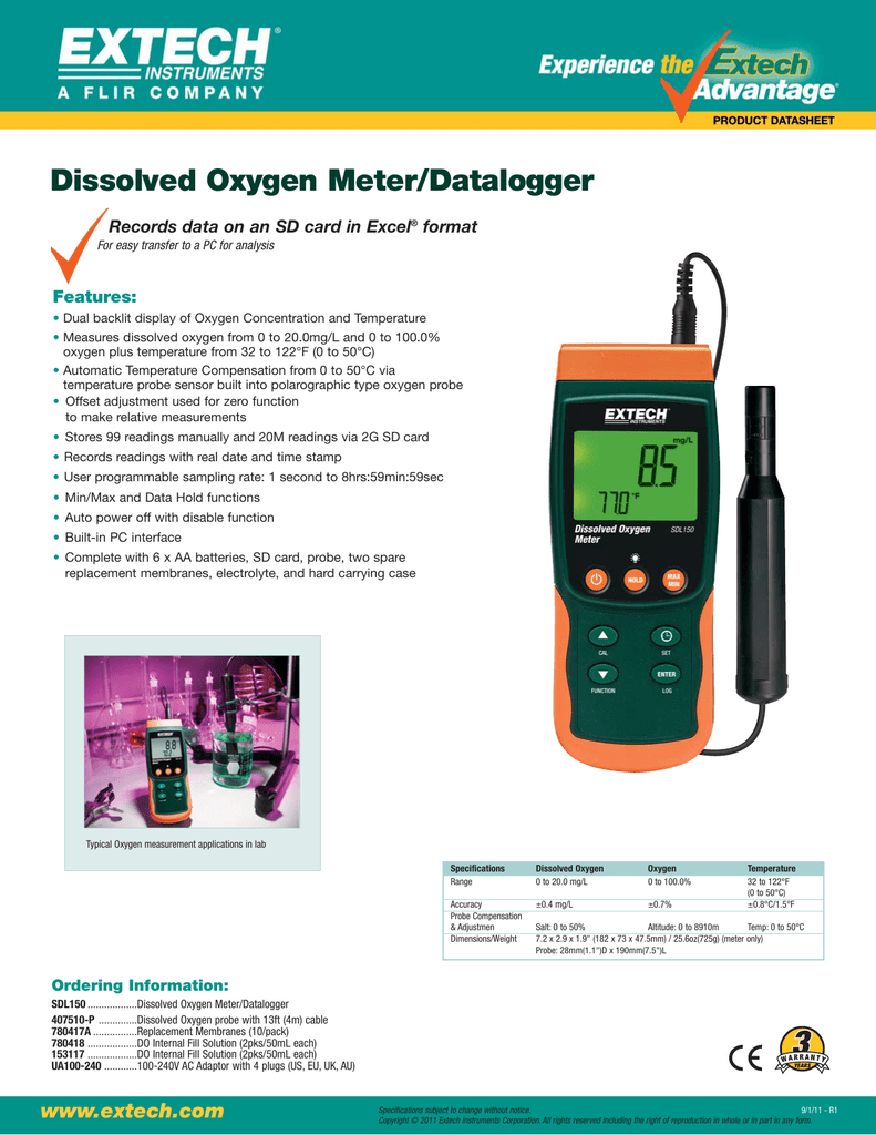 Extech 407510P Dissolved Oxygen Electrode For Extech Model 407510
