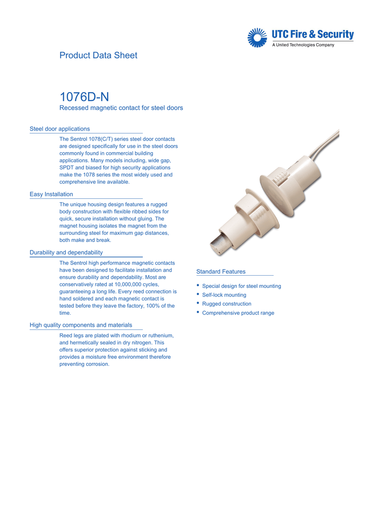 1076d N Product Data Sheet Recessed Magnetic Contact For Steel