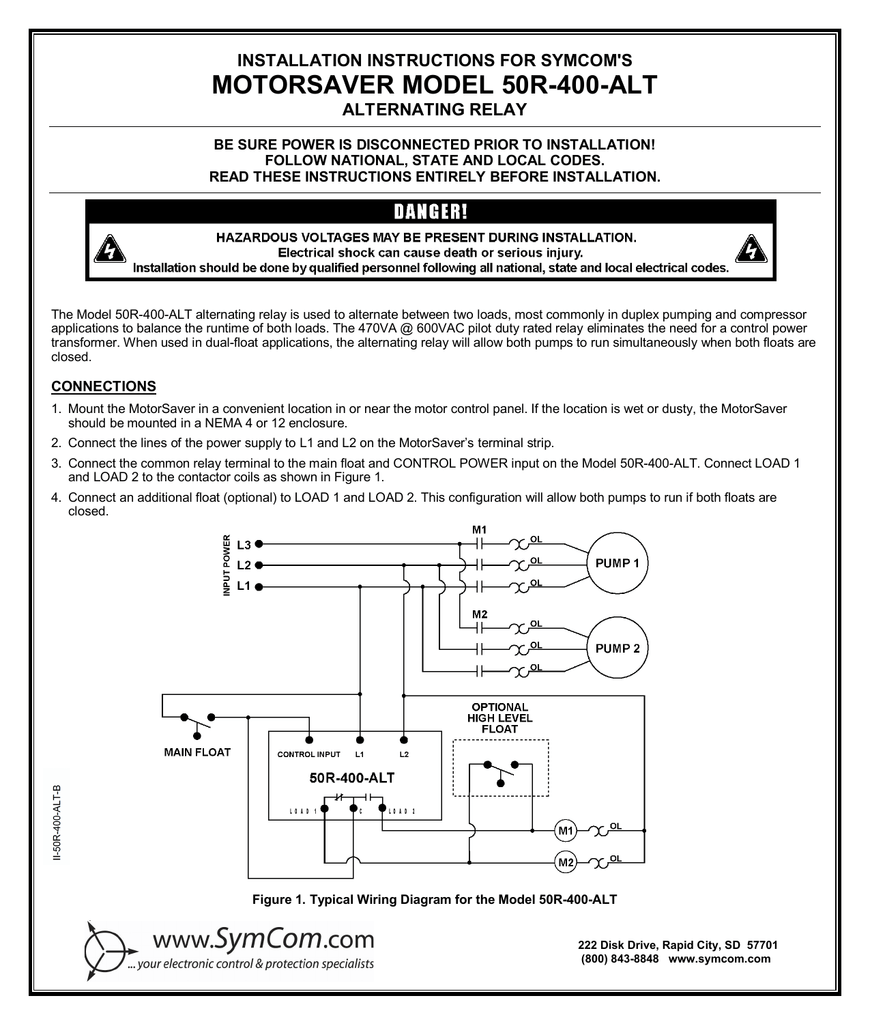 Motorsaver Model 50r 400 Alt Installation Instructions For