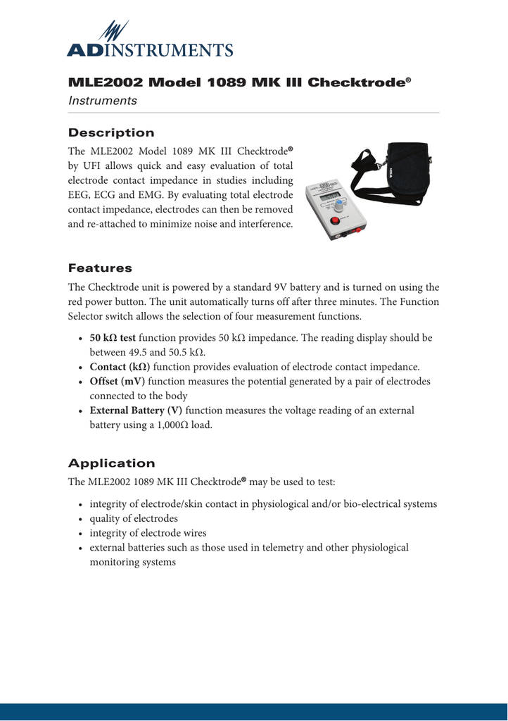 Model 1089 Mk Iii Checktrode Data Card Manualzz Com