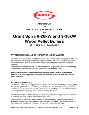Grant Spira Wood Pellet Boiler installation servicing instructions addendum - DOC42-01-02 Rev03 | Manualzz