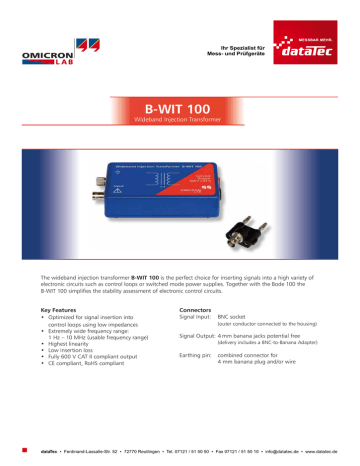 Wideband Injection Transformer B-WIT 100 Datasheet | Manualzz