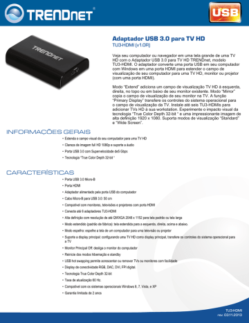 Trendnet RB-TU3-HDMI USB 3.0 to HD TV Adapter Ficha de dados | Manualzz