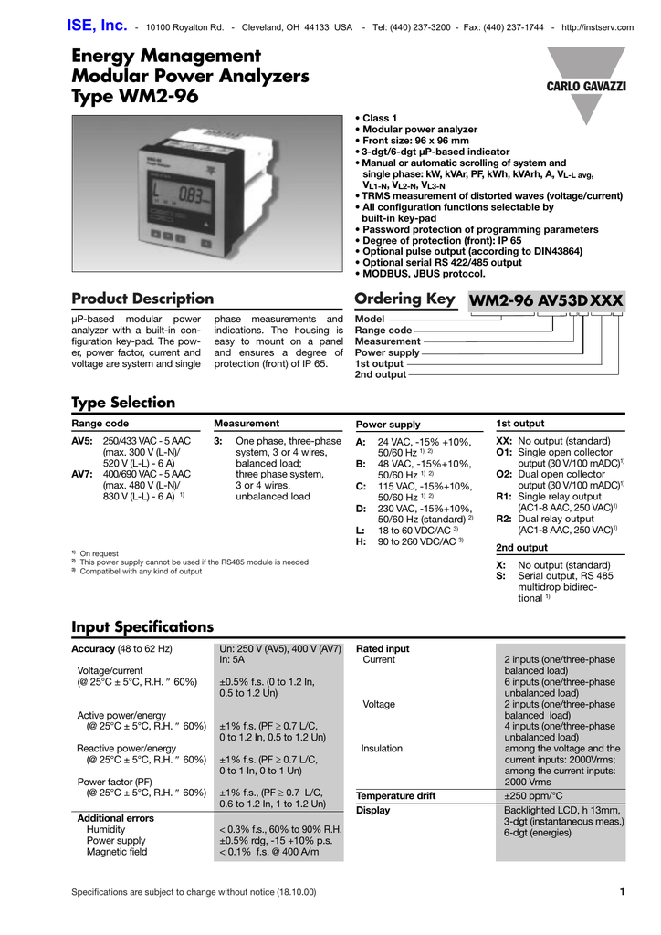 Energy Management Modular Power Analyzers Type Wm2 96 Manualzz