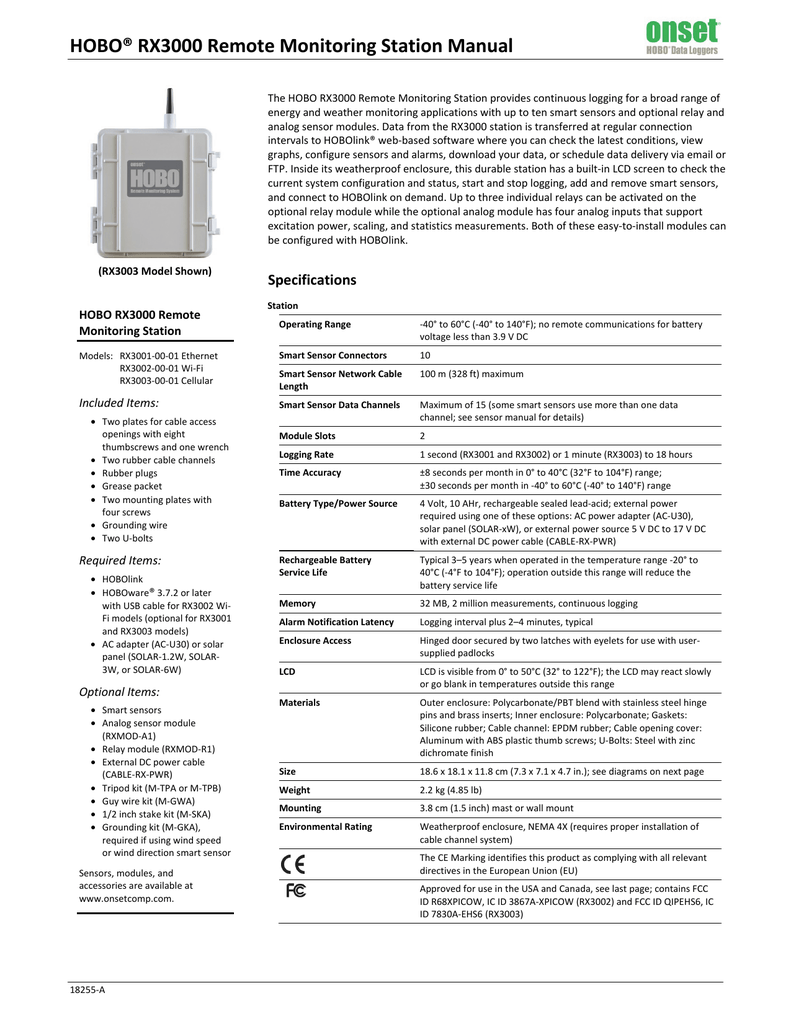 HOBO RX3000 Remote Monitoring Station Data Logger Manual Manualzz