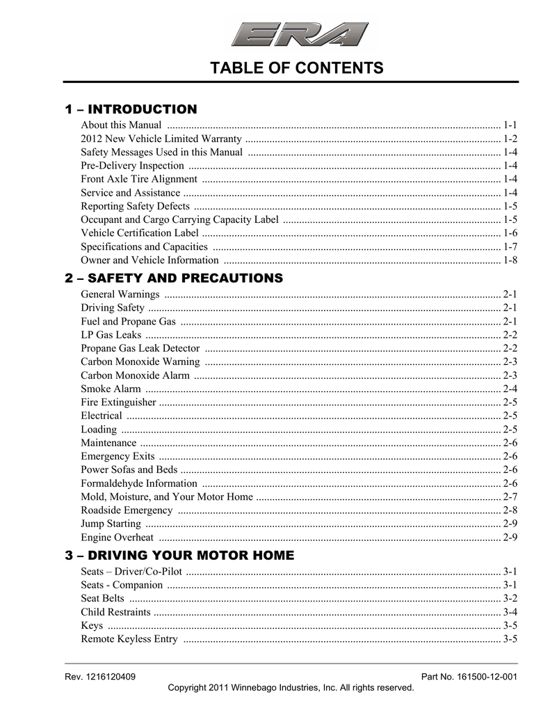 Winnebago ERA User manual Manualzz