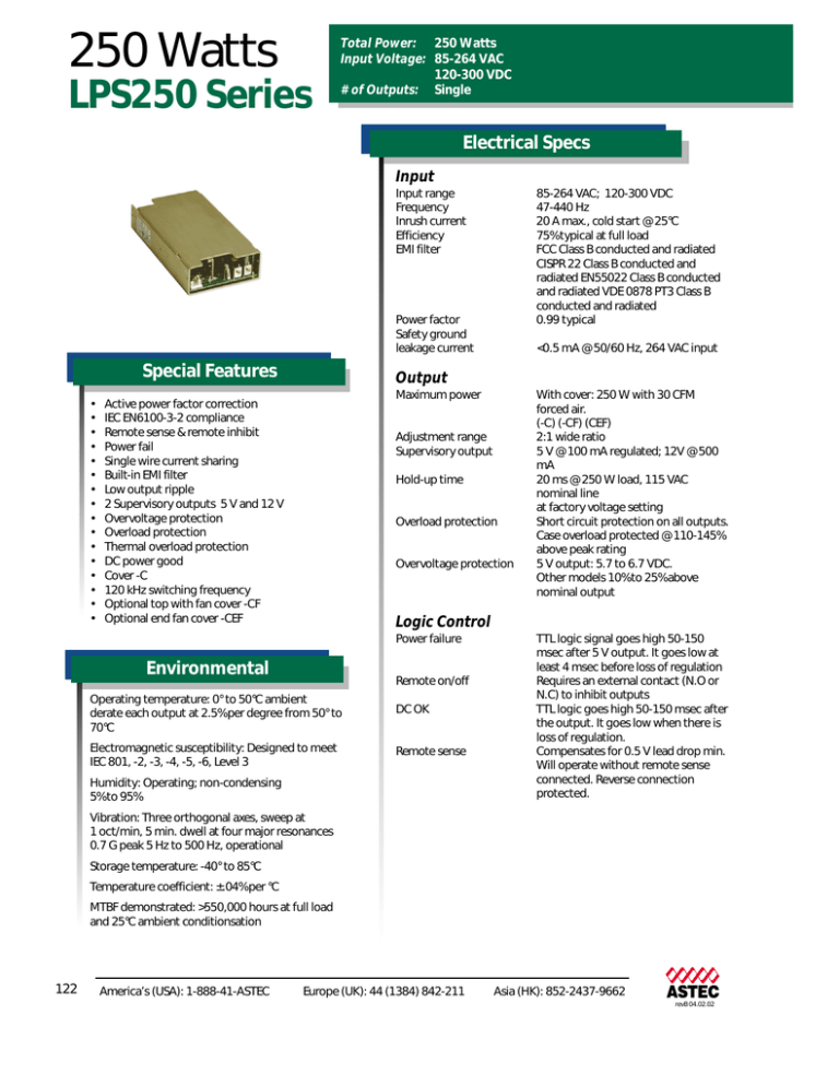 250 Watts LPS250 Series Electrical Specs Input | Manualzz