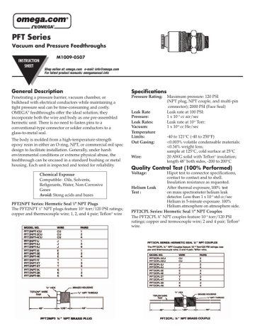 Omega Pft Series Owner Manual 