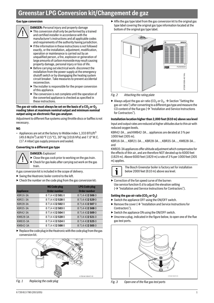 Greenstar Lpg Conversion Kit Changement De Gaz Manualzz